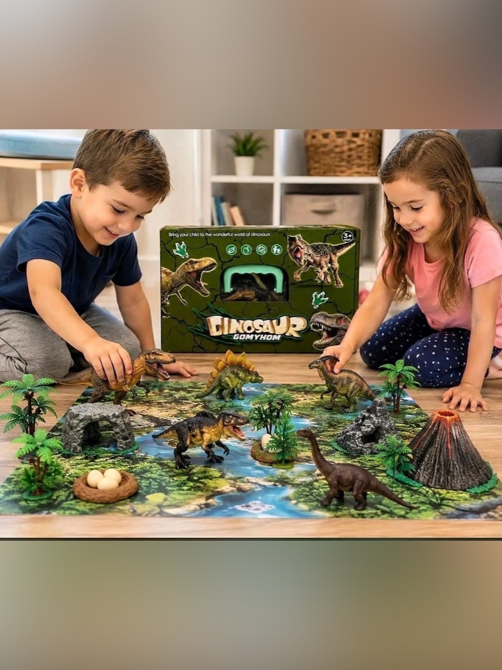 GOMYHOM Life-Like Dinosaur Model Play Set w/ Activity Mat & Storage Case Ages 3+